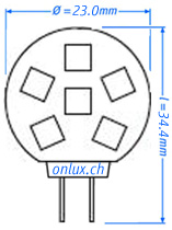 Dimensions Drawing onlux MicroLux 406 G4 LED Lamp : Zeichnung planare Stiftsockellampe